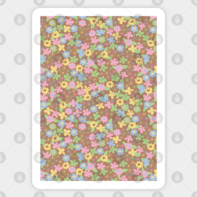 retro brown florals, groovy 60s pattern, 70s flowers, blue flower pattern, girly, for teen girl, retro, ditsy, ditsy daisy Sticker by blomastudios